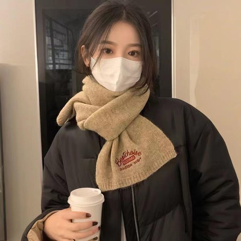 Product Introduction of Winter New Wool Embroidered Scarf High-end Fashion Versatile Scarf Neck Protector Velvet Knitted Women 0