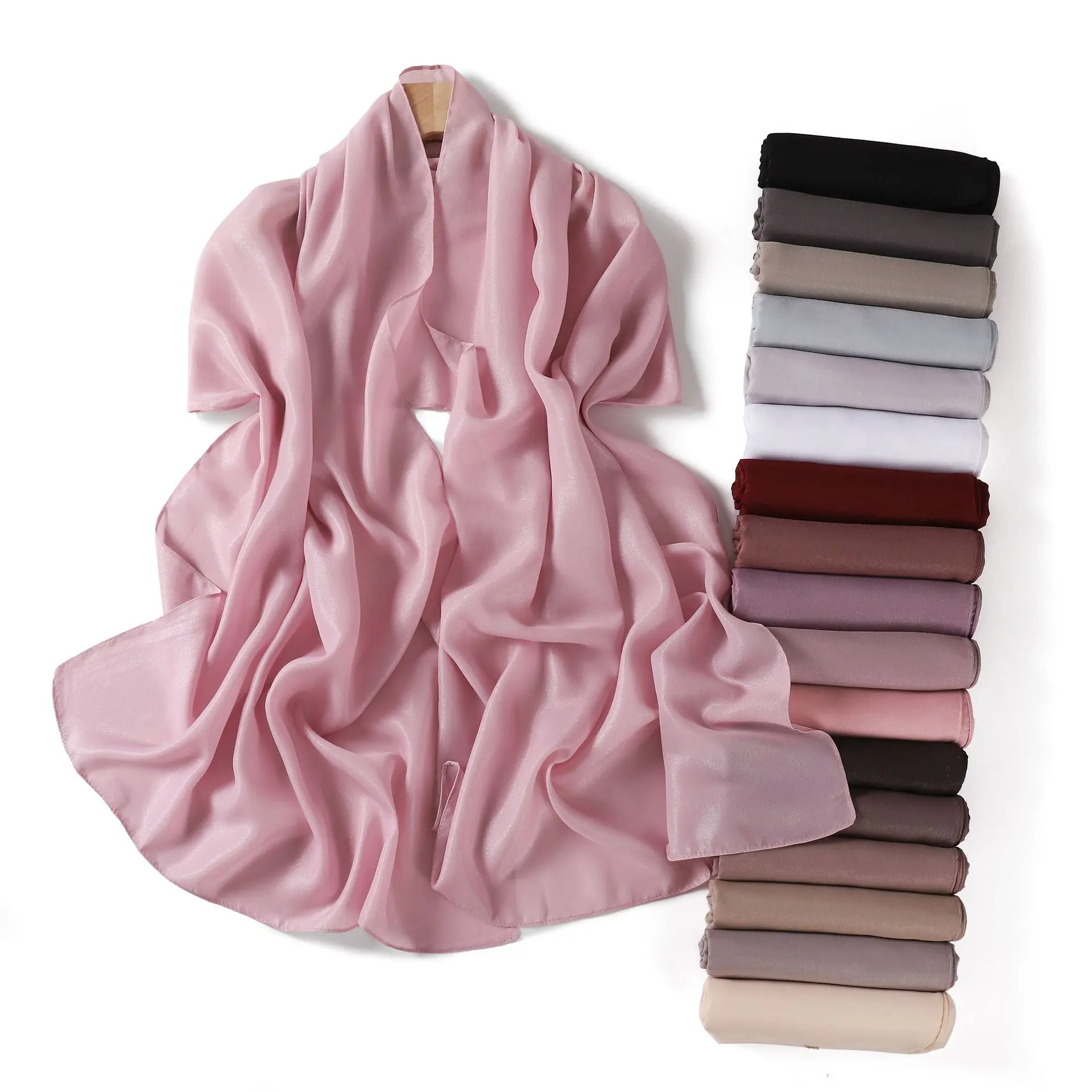 New Pearl Pure Color Chiffon Scarf | Women's Sunscreen Headcloth | Monochrome Glossy Scarf | Multifunctional Scarf Shawl selendang  bahu sulam  shawl sahara  shawl selendang
