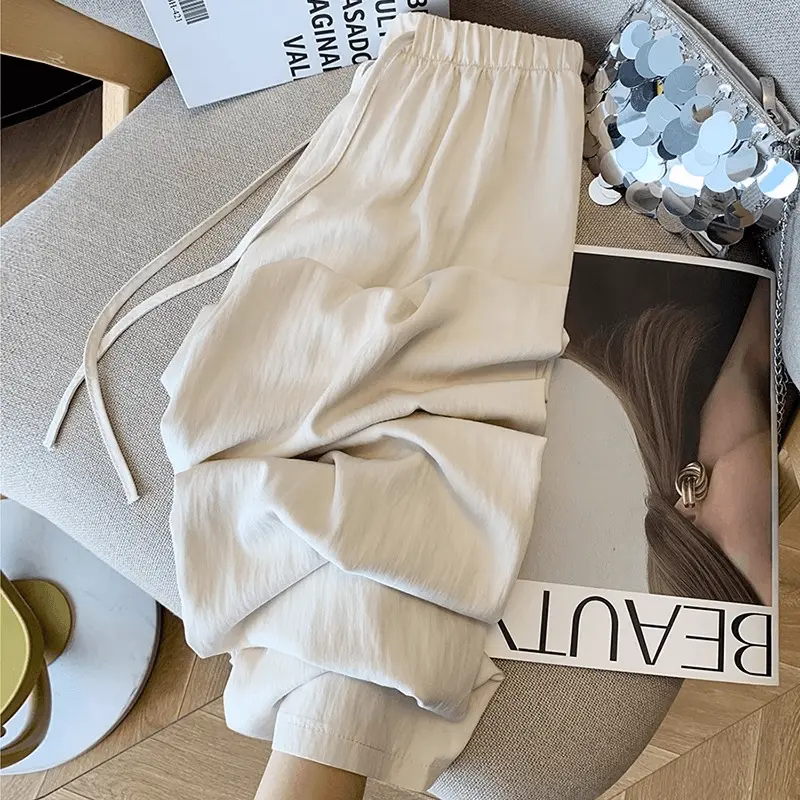 Fashionable summer clothes, early autumn texture, pleated air, wide leg pants for women in summer, high waist, loose hanging feeling, trendy pants Trouser Womenswear