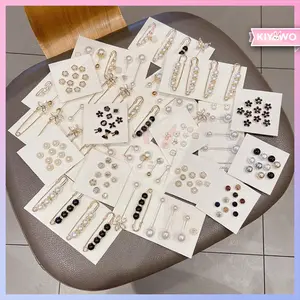 KIYOWO Peniti Bros Hijab Baju Celana Motif Mutiara Besar Kecil Emas Gaya Fashion Korea Import SS005