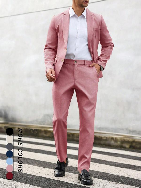 Men's Solid Color Business Suit Set, Slim Fit Lapel Neck Blazer & Pants, Men's Summer Clothes for Work Office Business, Menswear 5