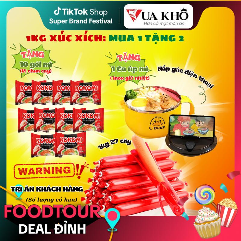 [SIÊU TIẾT KIỆM] 1KG Xúc xích (27 cây) TẶNG 10 gói mì ăn liền chua cay -TẶNG 1 CA ÚP MÌ - Xúc xích mềm thơm, mì sợi dai dậm đà - Đồ ăn vặt Snack, Food, Chua Cay. mì  cay Heo mì  gói