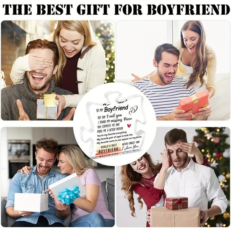 To My Boyfriend Heart & Letter Pattern Puzzle Shaped Acrylic Plaque, Creative Desktop Ornament, Decorative Plaque for Home Living Room Bedroom Office, Valentines Gift for Him 4