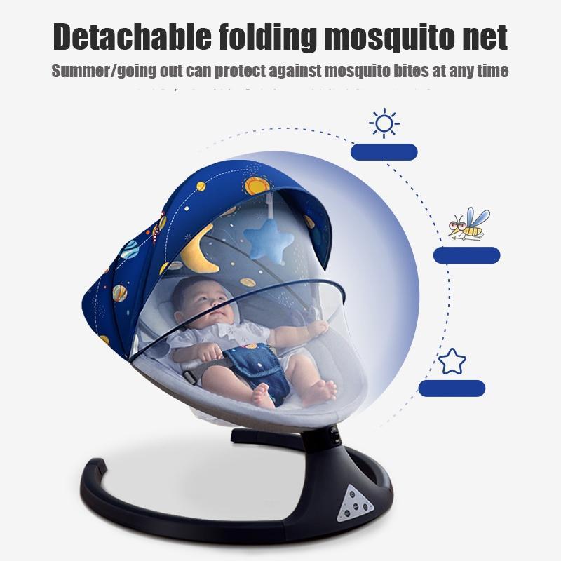 Ayunan Bayi Elektrik Otomatis Electric Baby Swing Kursi Goyang Listrik Bluetooth Remote Ada Musik untuk Bayi 0–3 Tahun Bantu Tidurkan Anak Sleep Baby dengan Mainan - Abu Lembut+Piring