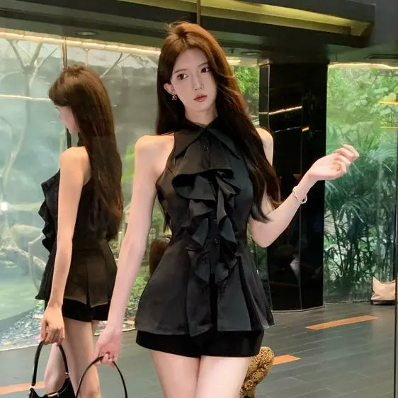 Áo Sơ Mi Không Tay Xếp Nhún Phong Cách Hàn Quốc Cổ Điển, Hàng Mới Về Mùa Hè, Chất Lượng Cao, Áo Thanh Lịch, Thích Hợp Cho Nữ, Áo Xã Hội, 2024 Nhung Top Women Voi Shirt