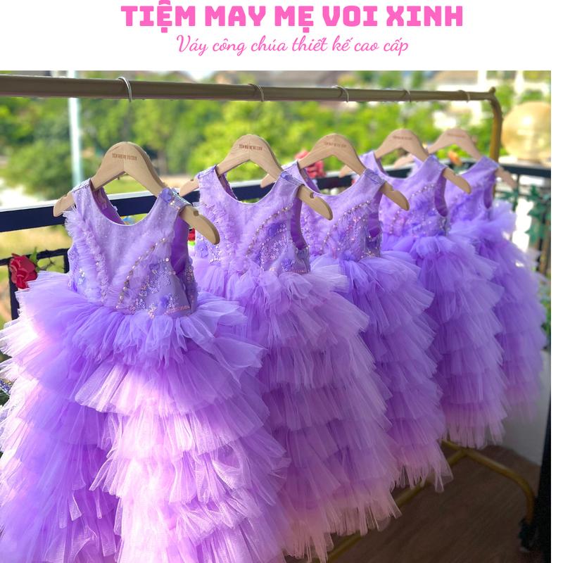 TIỆM MAY MẸ VOI XINH -MUA VÁY TẶNG PHỤ KIỆN Váy công chúa đầm công chúa thiết kế dáng dài xếp tầng màu trắng cho bé gái