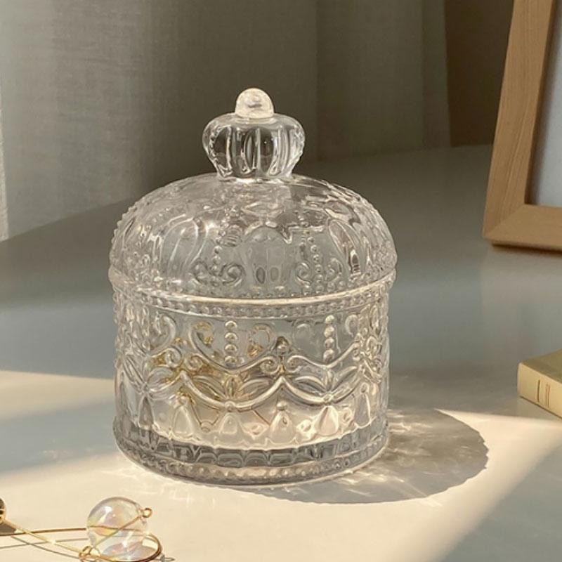 Crown Glass Candle Holder with Lid Covered Jewelry Storage Box - Home Organizer - Organiser 4