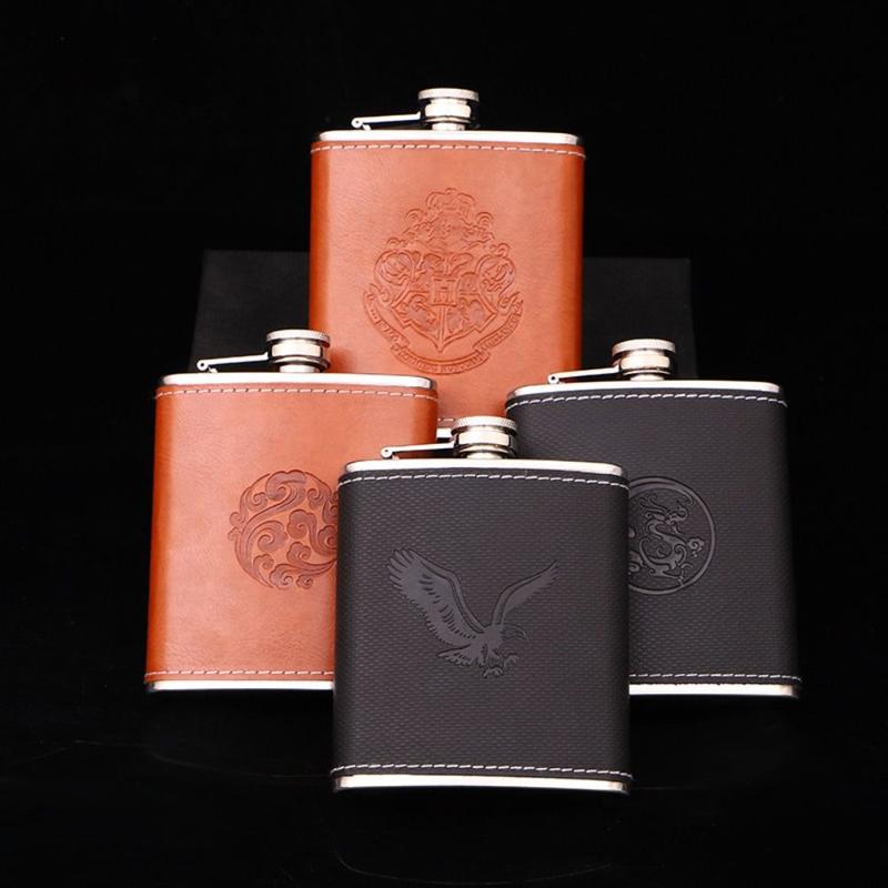 Drinkware 7oz Leather Cover Hip Flask Stainless Steel Unbreakable Whisky Flagon Durable Drop-resistant Liquor Pocket Winter 1