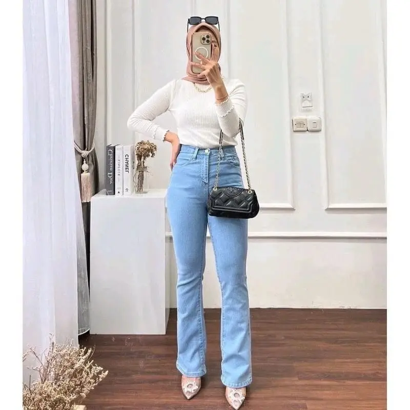 HW Cutbray Jeans Wanita Celana Cutbray Strecht Kekinian Cutbray Flared Streetch Panjang Hitam Cewek Skinny Stretch jeans cutbray Denim 6