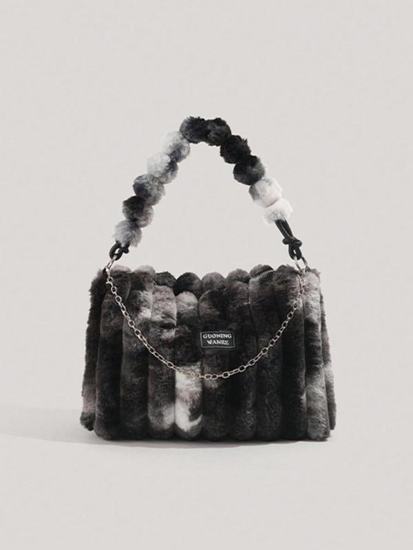 Women's Tie Dye Fluffy Purse Shoulder Bag with Chain Strap, Trendy Large Capacity Square Bag for Women for Fall & Winter, Female Underarm Bag for Party, Club 6