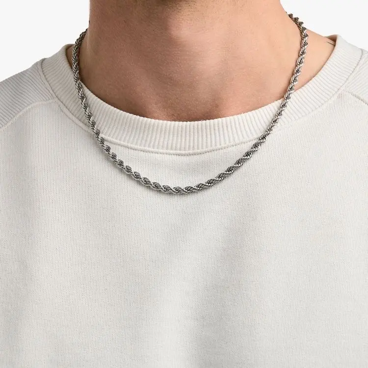 Kalung Titanium Model Tambang Silver Pria dan Wanita