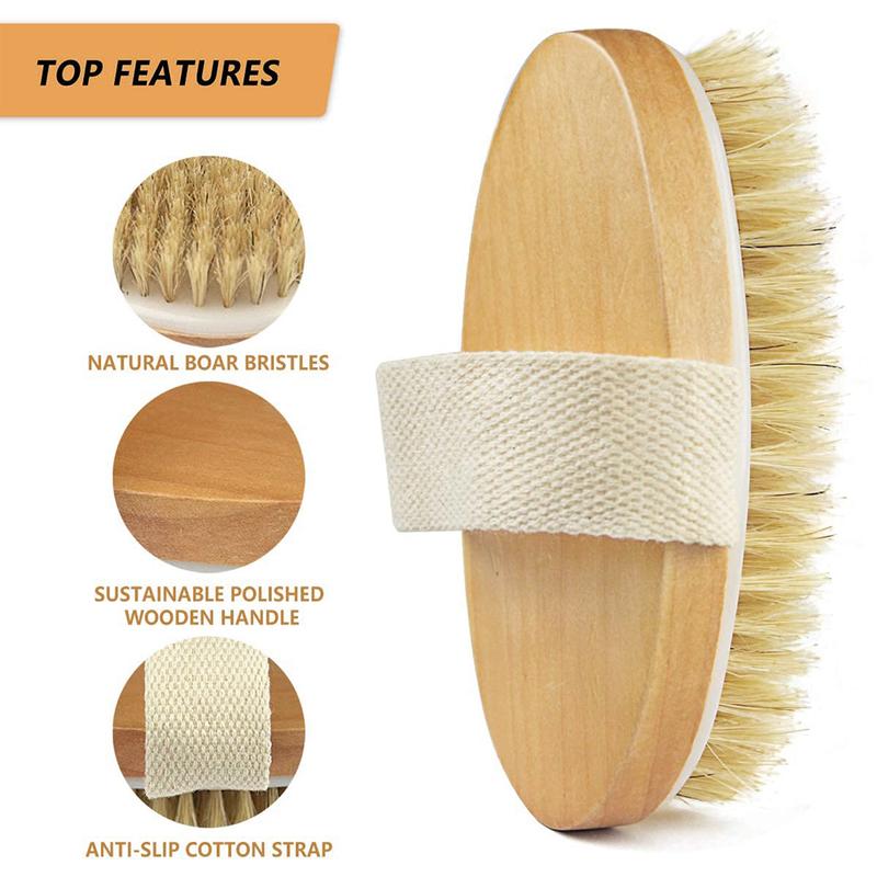 1pcs Exfoliating Wooden Body Massage Shower Brush Natural Bristle Bath Brush Soft SPA Woman Man Skin Care Wet Dry Body Brush Accessory Light Smooth Hand Personal 1