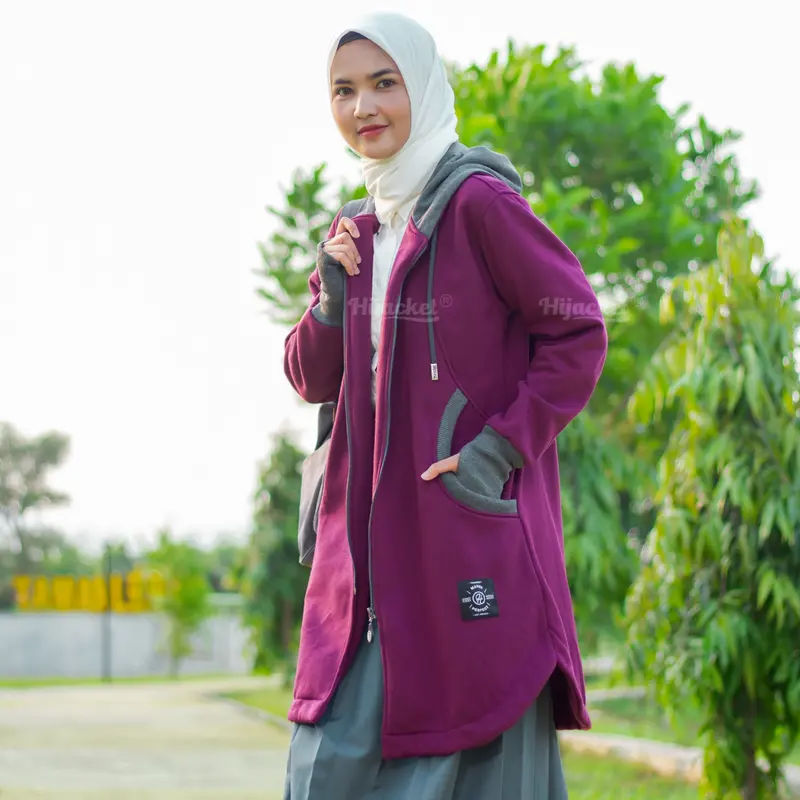 HIJACKET ELEKTRA - Jaket Muslimah Syar'i Panjang - OOTD Hijabers - Jaket Anak Sekolah SMA - Korean Style | Hoodie Muslimah Panjang Basic 5
