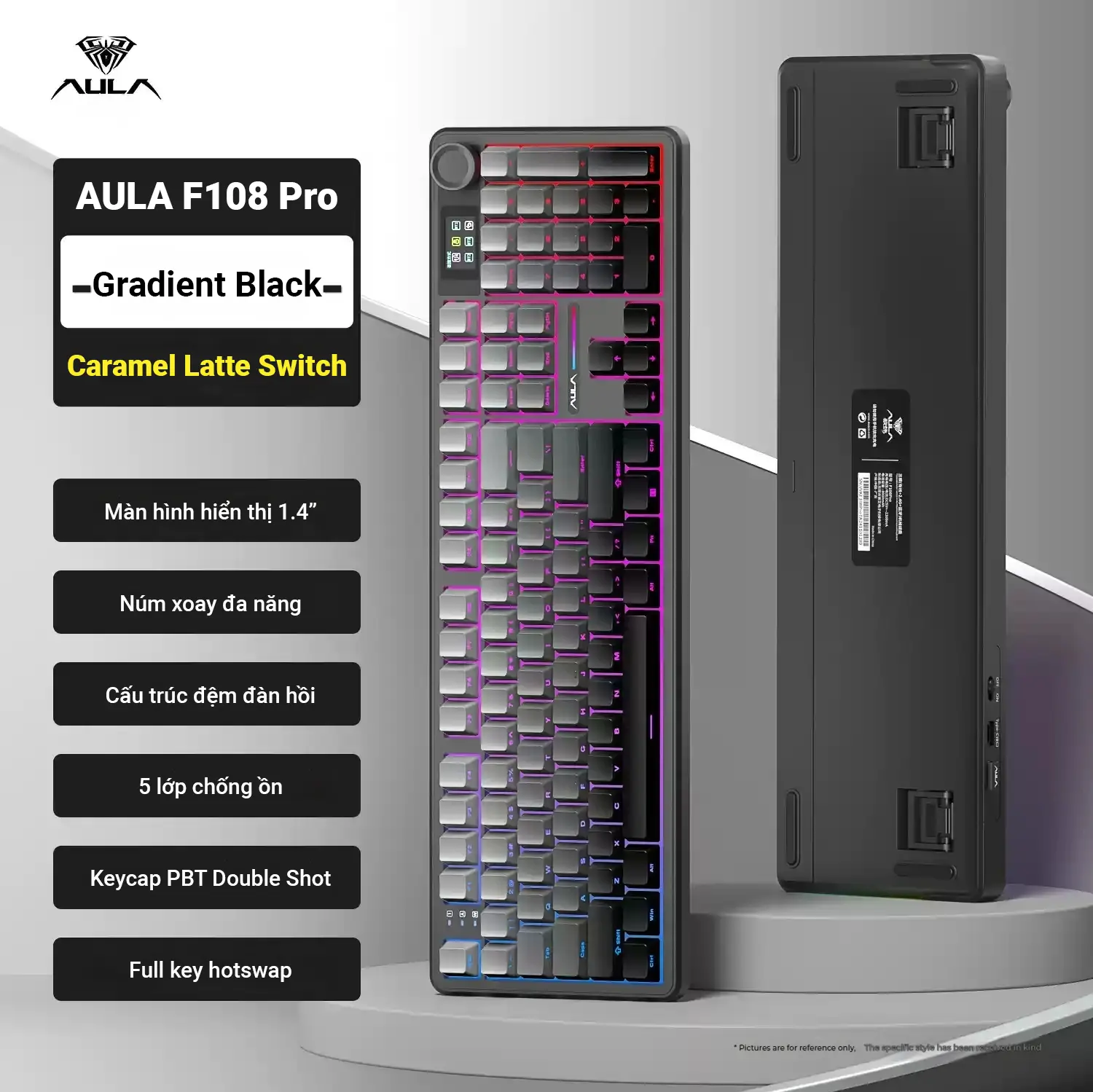 [AULA F108 Pro]Bàn phím cơ AULA F108Pro 3 mode kết nối - Phiên bản nâng cấp full size có núm xoay và màn hình 1.4 in - Pin 8000 mAh - Gasket Structure - Full key hotswapable - Phần mềm tùy chỉnh macro - Bảo hành 12T | BigBuy360 - bigbuy360.vn