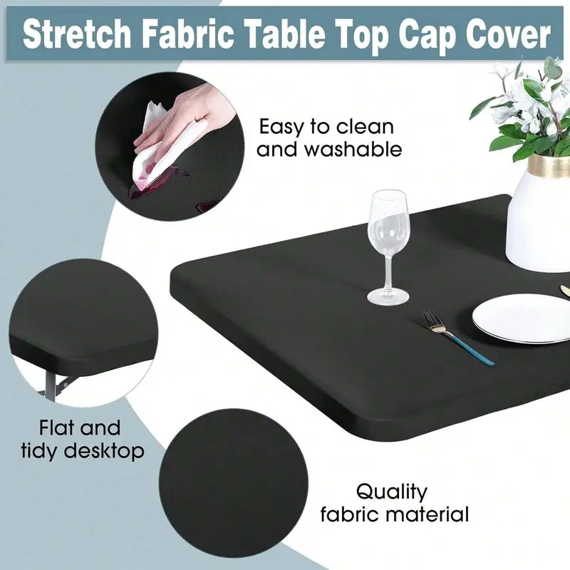 Solid Color Tablecloth, 1 Count Elastic Fitted Stretch Rectangular Tablecloth, Folding Washable and Wrinkle Resistant Patio Table Cover for Picnics, Outdoor Camping, Furniture,  Homedecor 4