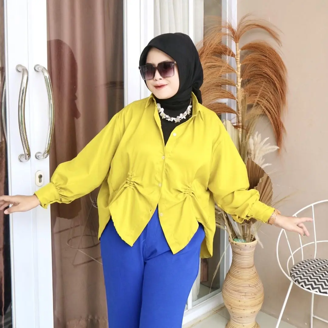 FS99-  Kemeja Oversize Serut Depan / Becca Ruched Shirt - NN Fit Wanita Atasan Panjang Basic