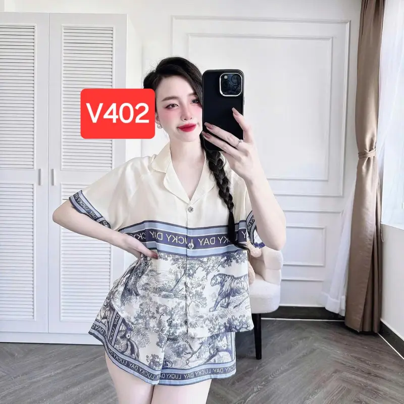 (40-70kg) Đồ bộ pijama tay cộc quần cộc Luckyday lụa latin thiết kế mới dễ thương, pijama nữ, đồ bộ pizama lụa latin mềm mịn 2
