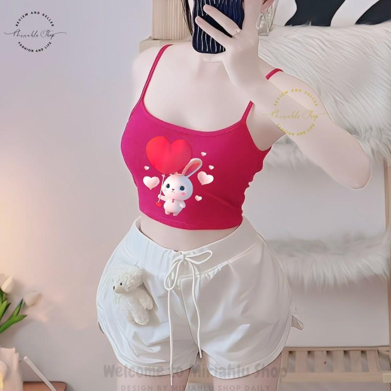 Product Introduction of Áo Bra 2 Dây In Hình Thỏ Thả Tim Chibi, Nữ Women Dáng Ngắn Thun Sen Sò Hoa Sen 18