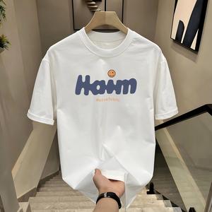 ผ้าฝ้ายคอกลมแขนสั้นเสื ้อยืดผู้ชายเทรนด์ภาษาอ ังกฤษพิมพ์ฤดูร้อนด้านบ หลวมพร้อมเสื้อยืดขนาด