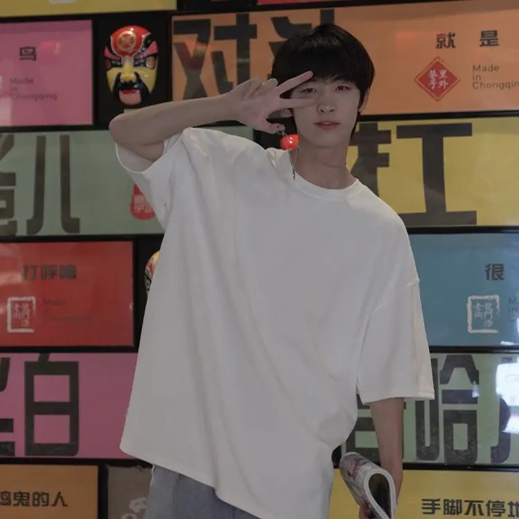 Áo Thun Tay Lở Tee Basic Trơn Unisex Form Rộng Thu Đông Trơn Trơn Trơn Menswear Hoodie Cotton Top 4