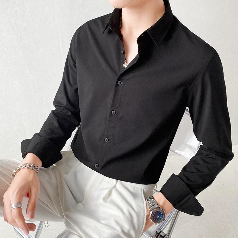 Áo somi nam chất liệu cotton đen trơn dài tay đơn giản kiểu dáng mới SM03 đẹp Menswear Sơ Mi