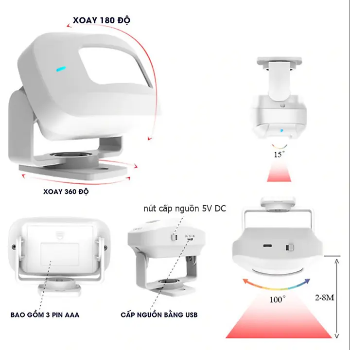 Chuông báo khách CACAZI M10, báo động hồng ngoại không dây hàng chính hãng, chuông không dây 3