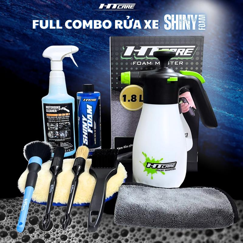 COMBO chăm sóc xe SHINY FOAM với bình bọt tuyết FOAM MASTER HTCARE rửa xe tại nhà dùng cho Ô Tô & Xe Máy