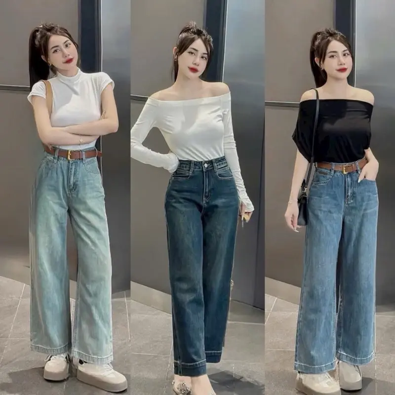 V.M-Quần Jean Nữ Suông Đứng Bản Lai To (S-2XL) Mới Chất Jean Vải QC mềm VM332 Women Pants | BigBuy360 - bigbuy360.vn V.M-Quần Jean Nữ Suông Đứng Bản Lai To (S-2XL) Mới Chất Jean Vải QC mềm VM332 Women Pants | BigBuy360 - bigbuy360.vn