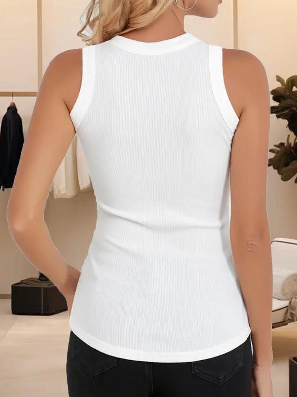 Women's Letter Print Round Neck Tank Top, Casual Sleeveless Crew Neck Top for Summer, Ladies Clothes for Daily Wear, Socks 7
