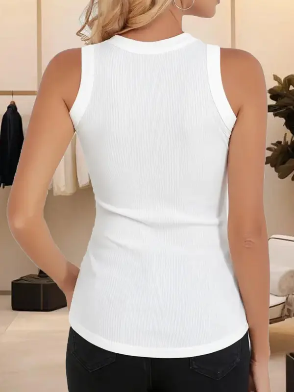 Women's Letter Print Round Neck Tank Top, Casual Sleeveless Crew Neck Top for Summer, Ladies Clothes for Daily Wear, Socks 7