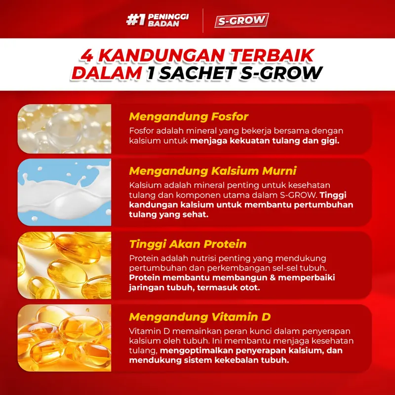 [FLASH SALE] S-GROW Susu Peninggi Badan - Kalsium Murni, Kolagen, Malt Extract Barley & Fosfor 2