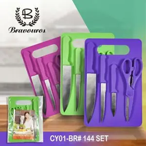 Kitchen Knife Set Pisau 4 In 1 + Talenan Set Pisau Gunting CY01-BR Dapur Stainless Kitchenware