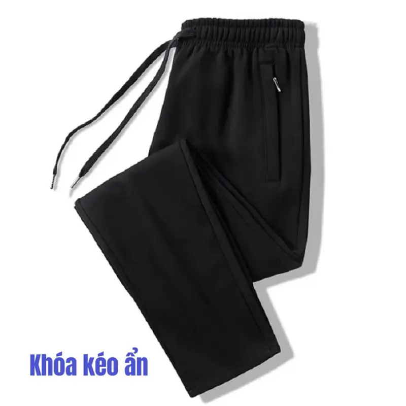 ( Ống suông KHÓA ) Quần dài nam ống suông thun Poly phong cácH thể thao trơn có khóa túi form rộng có big size 7