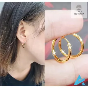 PERHIASAN WANITA ANTING GIPSY POLOS TITANIUM TERBARU LAPIS EMAS 24K ANTI LUNTUR/KARAT MEWAH