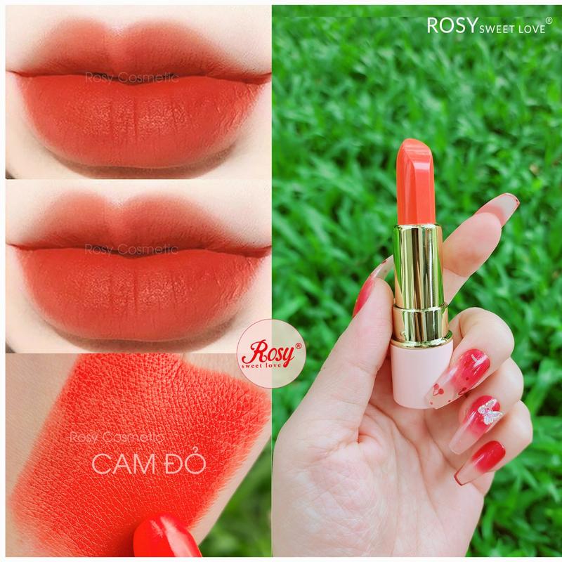 [Tặng Cọ Tán Son] Son Sáp Rosy, Son Màu Cam Đỏ, Son Cam Đỏ, Son Không Chì Cosmetic Nữ 1