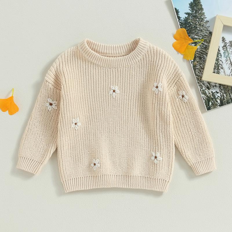 Baby Girl Sweater, Long Sleeve Crew Neck Flower Winter Warm Knit Pullover Sweater Infant Clothes 1
