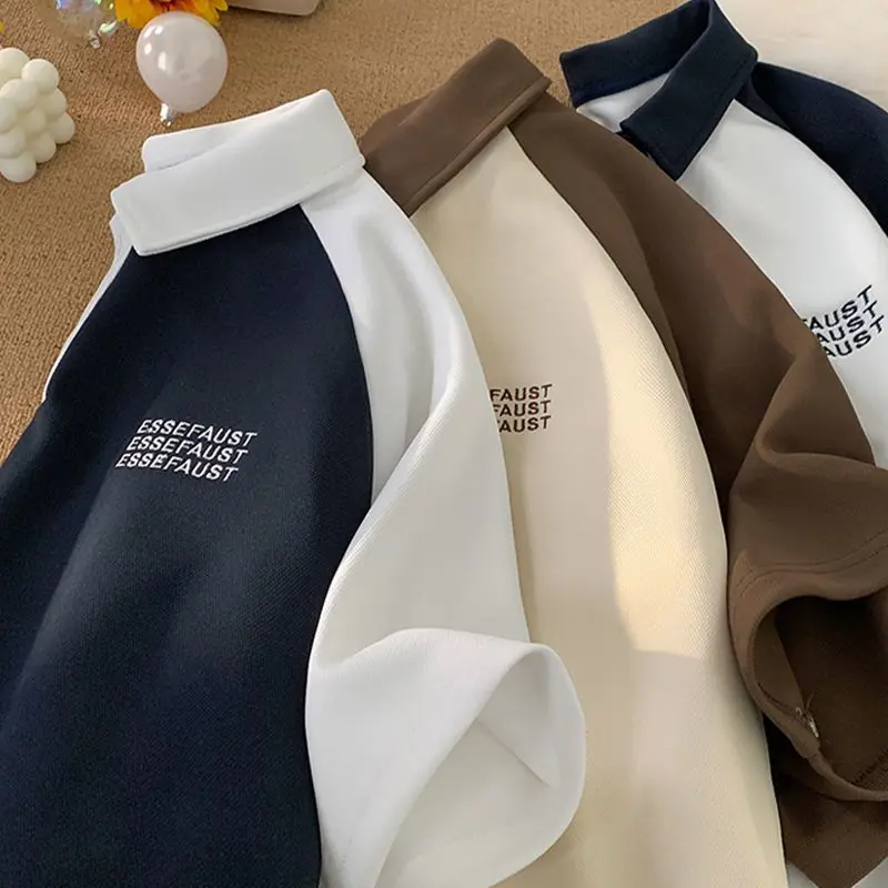Quần Áo Trẻ Em, Áo Polo Vai, Áo Thun Ngắn Tay, Dành Cho Nam Và Nữ, Trang Phục Mùa Hè, Màu Tương Phản, Ve Áo, Thiết Kế Kiểu Mỹ Xếp Nếp, Chất Lượng Thật, Cỡ Trung Bình Và Lớn Menswear Có Cổ 5