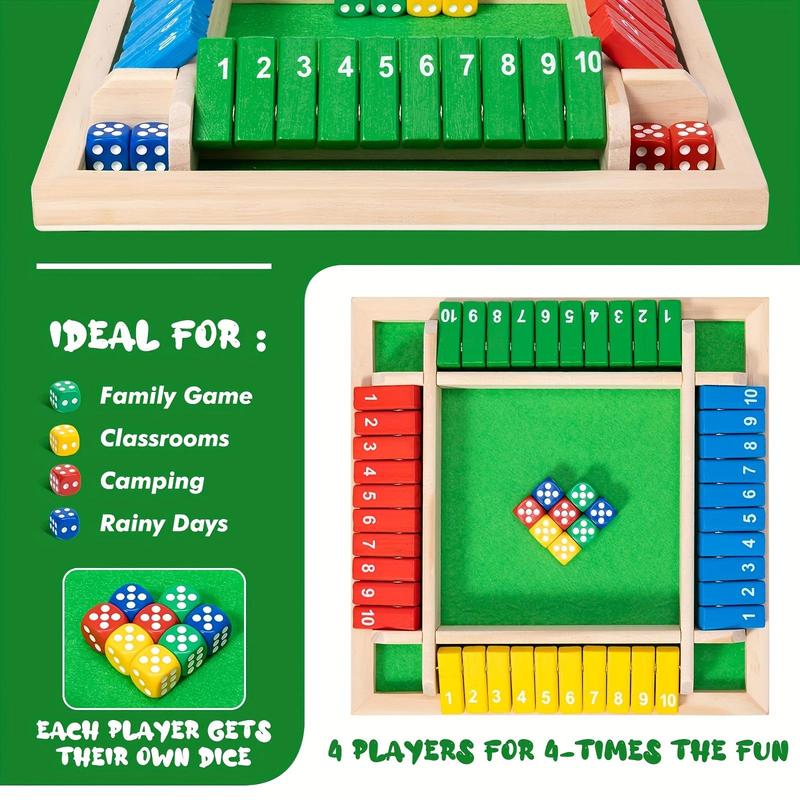 Product Introduction of Wooden Shut the Box Dice Toy, 1 Set Classic 4 Sided Wooden Board Game, Tabletop Version Math Games for Party, Christmas Gift 17