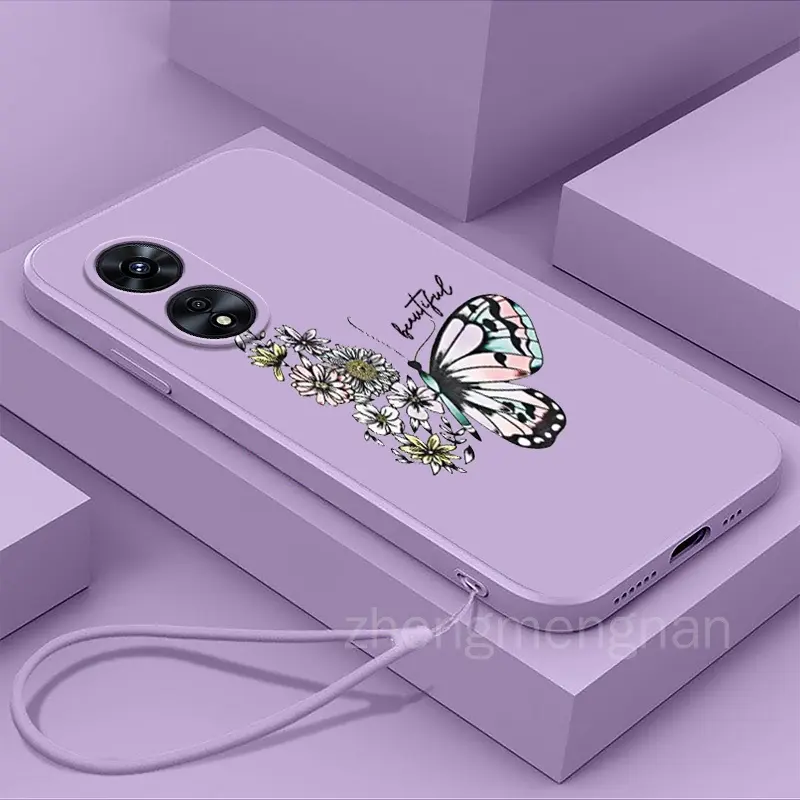 Casing OPPO A17 A17K TPU Butterfly Phone Case Straight Edge Full Cover Lens Silicone Soft Shockproof Latest Soft Case