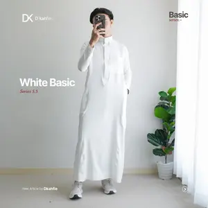 Dkahfie White Basic Thobe Series 5.5 | Gamis Pria Slimfit | Gamis Pria | Gamis Slimfit