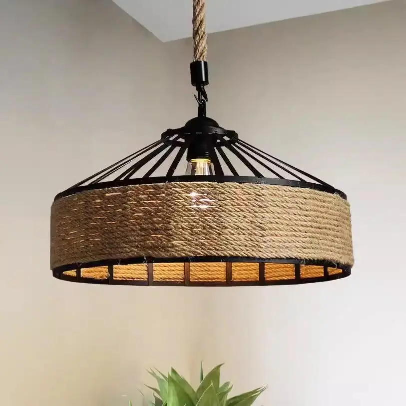 Rope Braided E27 Ceiling Light, Vintage Semi-flushed Mount Ceiling Light, Hard Wired Indoor Lighting Fixture for Home Decor