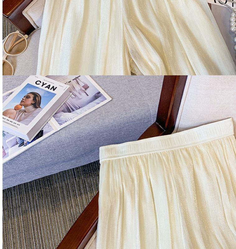 Product Introduction of Quần Váy Voan Lụa Lạnh Màu Đen, Dành Cho Nữ, Quần Mỏng Mùa Hè, Cạp Cao Co Giãn, thụng Rộng, Thường Ngày, Quần Ống Rộng Xếp Ly 4