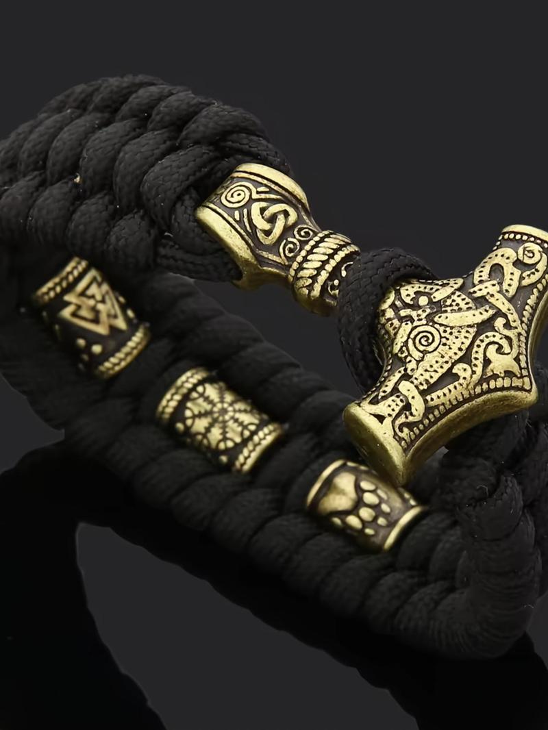 Product Introduction of Men's Hammer Design Bracelet, Handmade Braided Bracelet, Stainless Steel Hammer Pendant Bracelet for Men 3