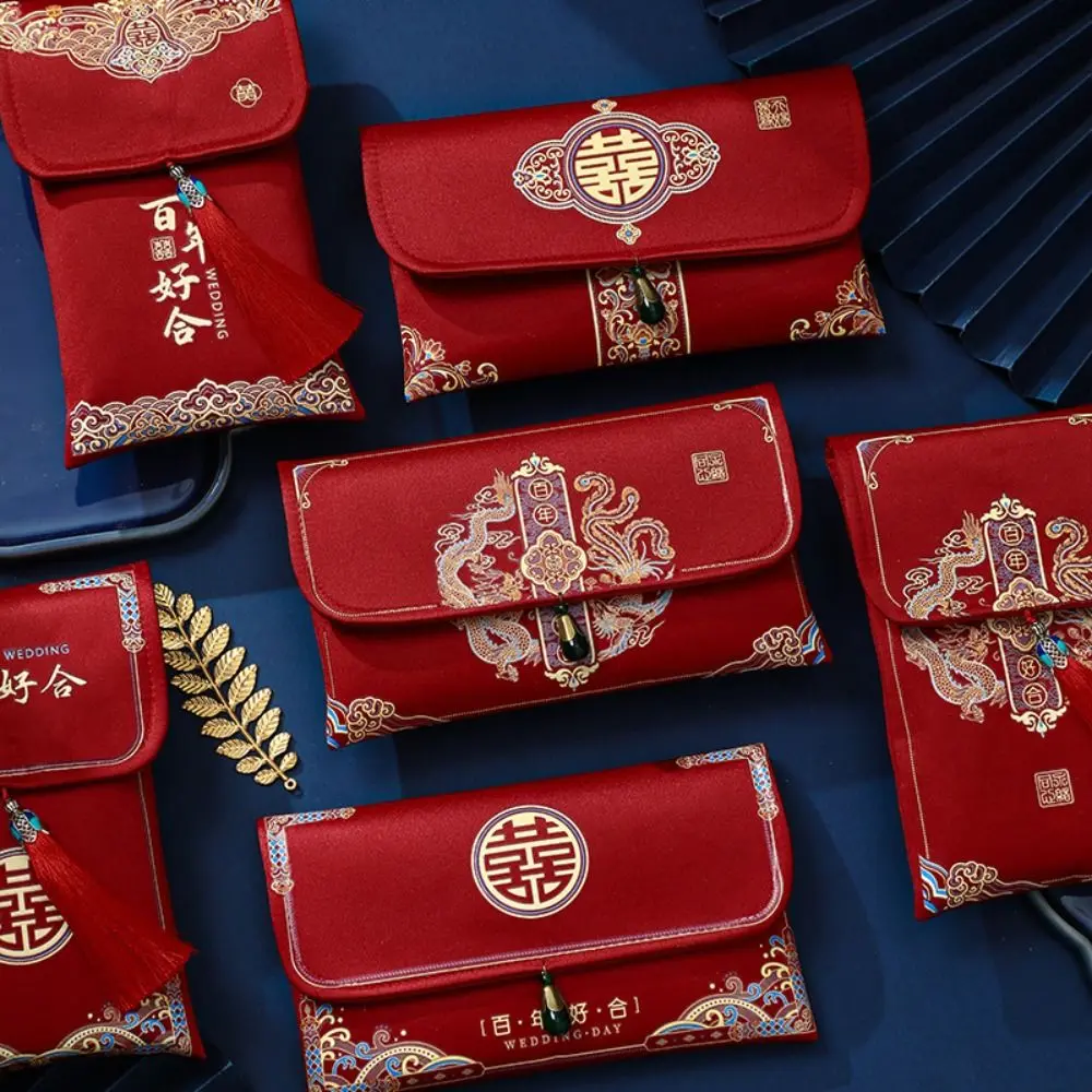 New Trendy Multiple Patterns 2024 Money Pocket Tassel Design Best Wishes New Year's Blessing Bag Embroidery Money Bags Party Gifts