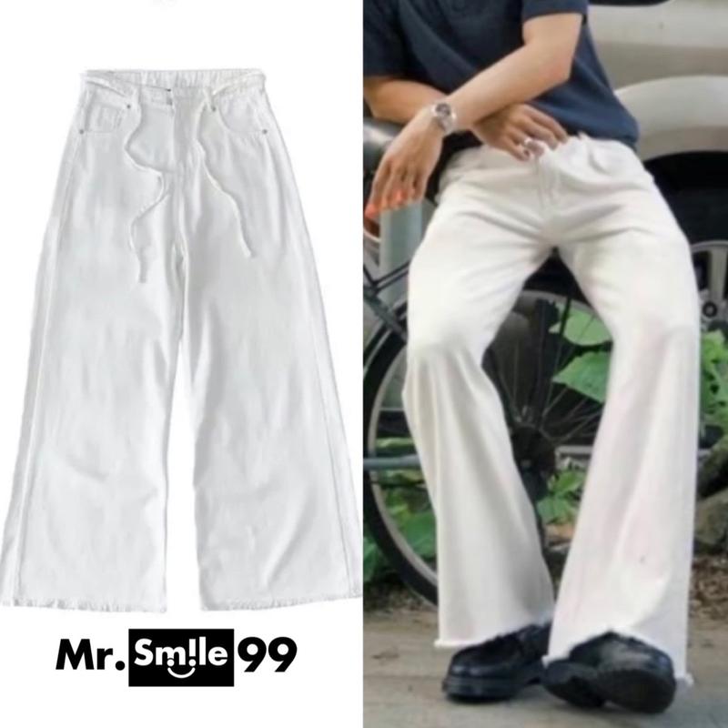 Quần Jean Dài Ống Rộng Rách Ống Kèm dây Jean Trắng Mr Smile 99 Shop QJ046