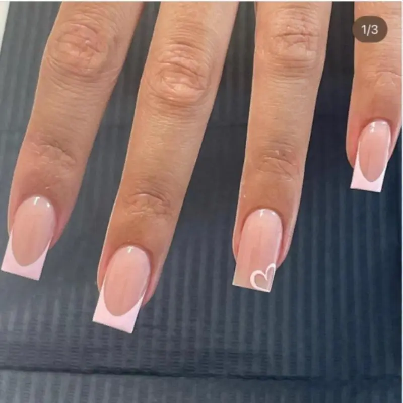 French Style Fake Nail, 24pcs/set Cute Pink Heart Pattern Fashion Press on Nails for Women & Girls DIY Nail Art, Elegant Stick on Nails Kit