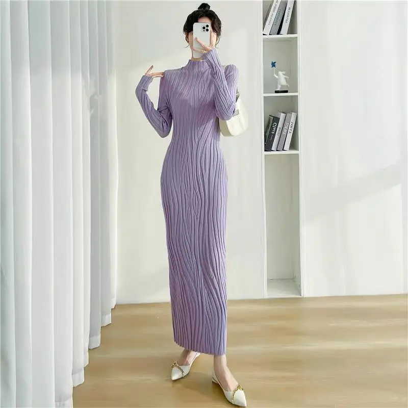 Áo Sơ Mi Lớp Nền Bó Sát Phong Cách Nhật Bản Và Hàn Quốc, Đơn Giản Và Thường Ngày, cổ lọ thấp, Thích Hợp Để Phối Bên Trong, Áo Len Dệt Kim, Váy Quá Gối, Năm 2024 Women Dress Khuy 5