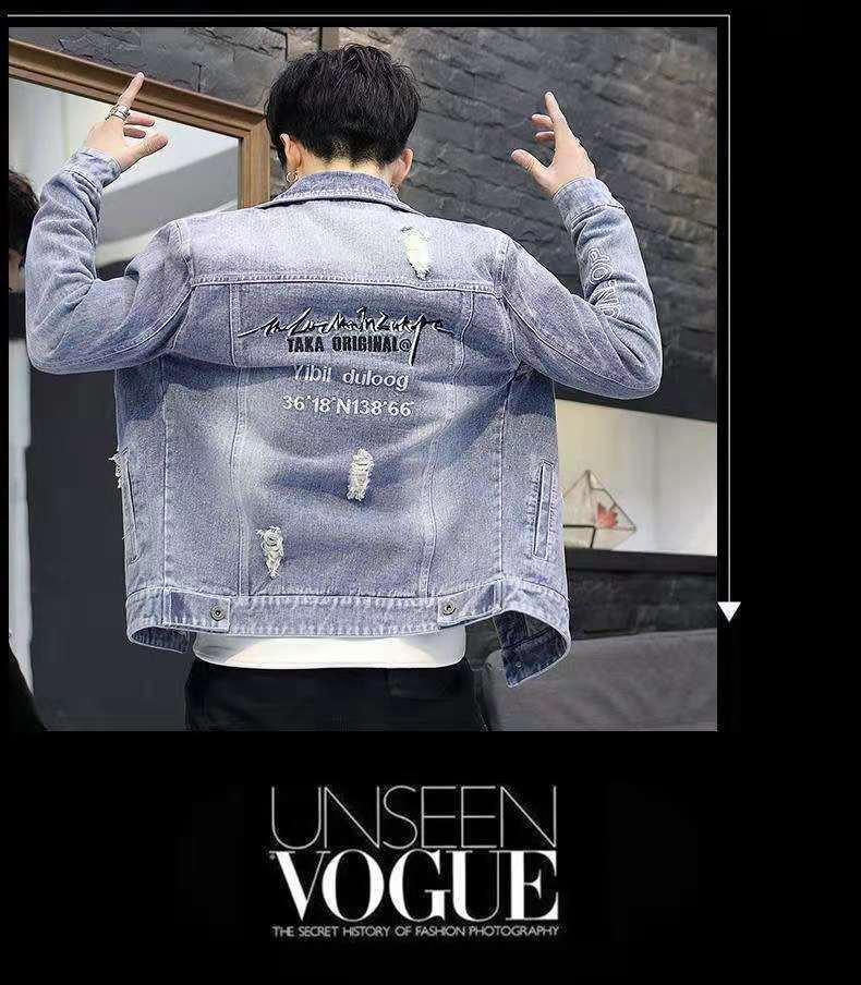 Product Introduction of New Denim Jacket Men's Casual Trendy Men's Denim Jacket Youth Denim Clothing Korean-Style Slim-Fit Light-Colored Jacket Sneaker 15