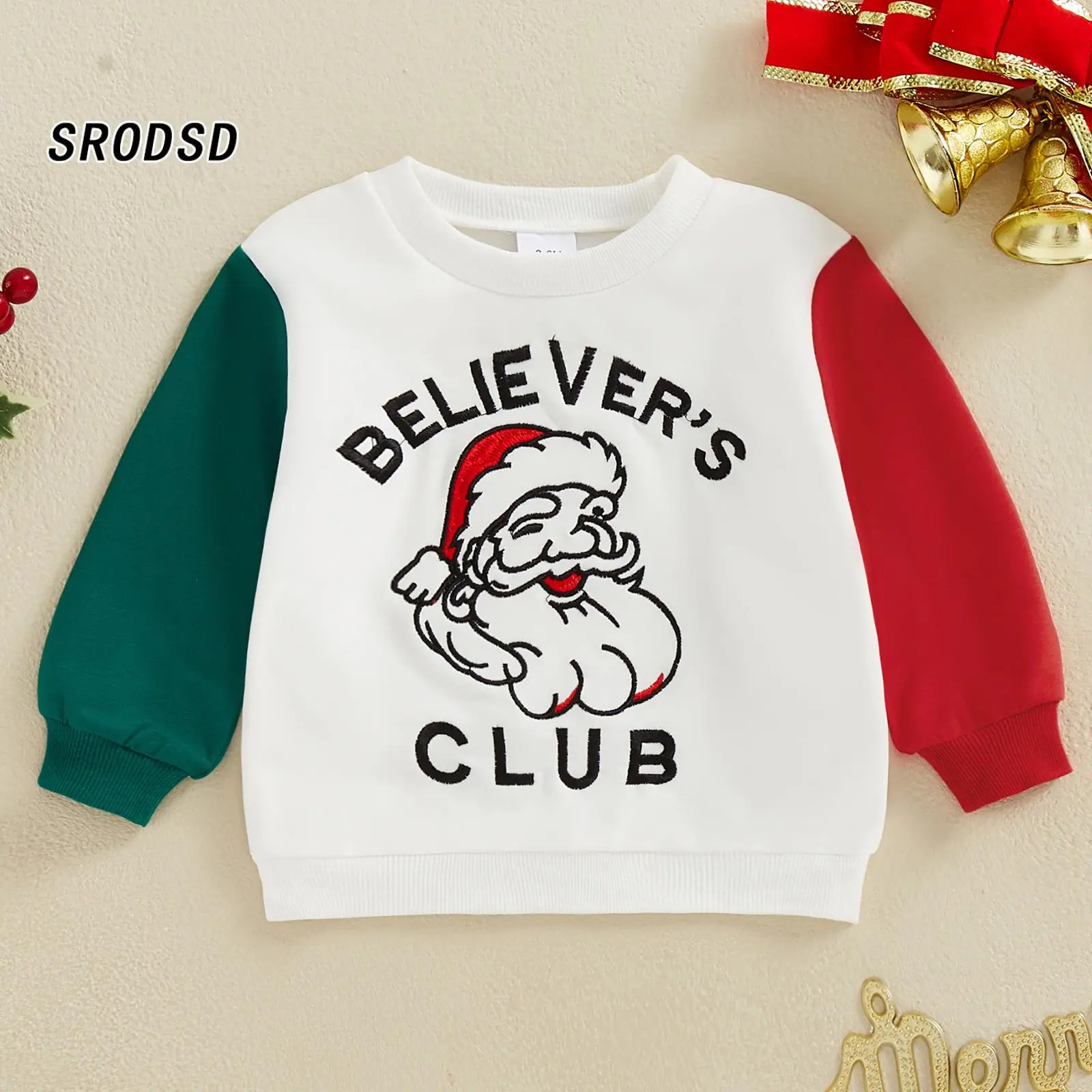 Kids Sweatshirt, Long Sleeve Crew Neck Santa Claus Print Hoodie Pullover Christmas Costume for Boys Girls
