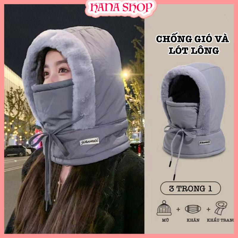 Mũ Phao Trùm Đầu Lót Lông Có Dây Rút Kèm Khẩu Trang Và Khăn Quàng Cổ Mũ Nón Chống Lạnh Chống Nước Kiểu Dáng Thể Thao